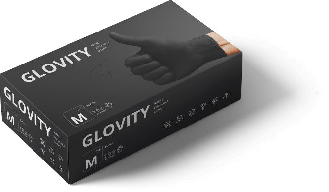 Нитриловые перчатки Glovity Чёрные, размер XS, 100 шт без пудры